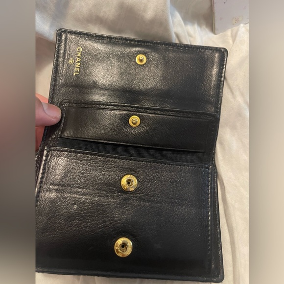 ❤️SOLD❤️Vintage Auth CHANEL Black Quilted Satin Card Case w Rhinestones CC Logo - Picture 4 of 6